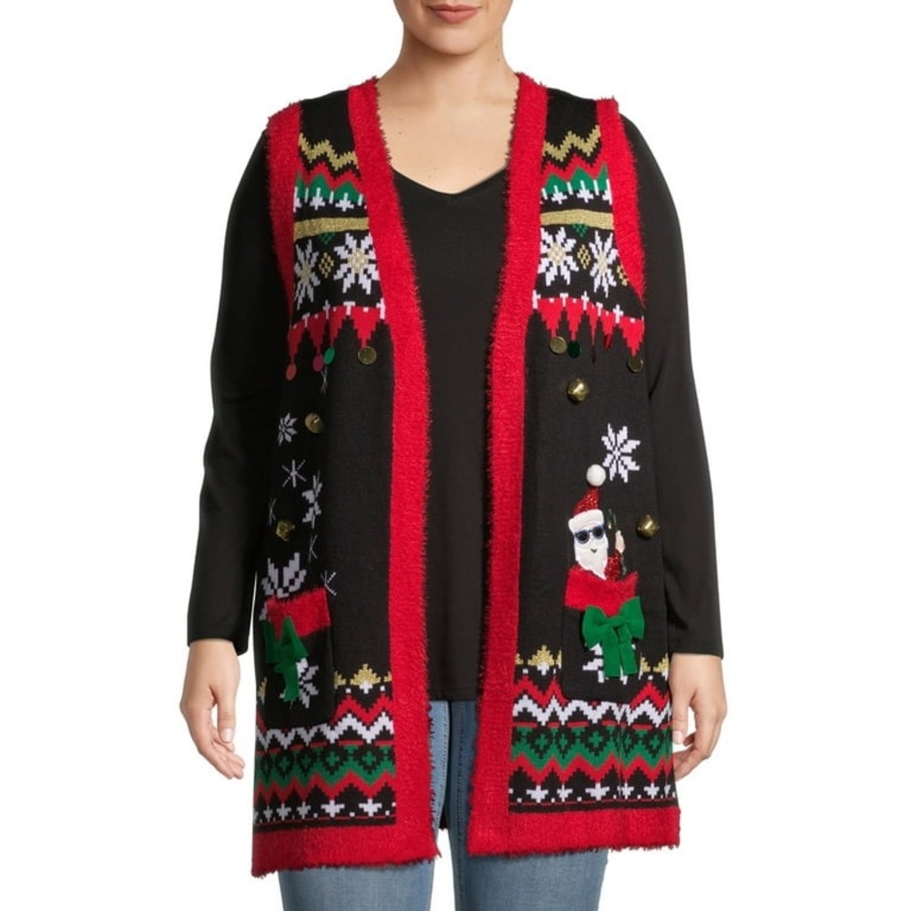 Holiday Christmas signature vest sweater with pattern long tunic soft medium